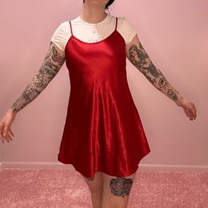 Vintage 90s red spaghetti strap silk slip dress